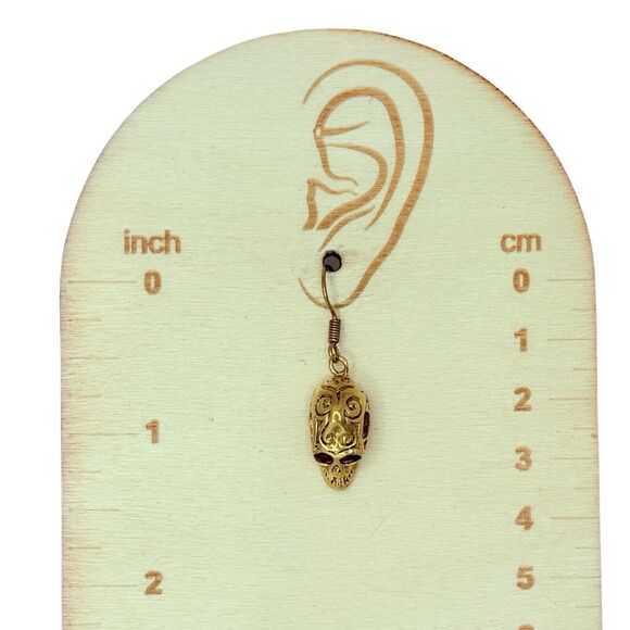 Vintage Gold-Tone Skull Dangle Earrings 1" Rock Punk Skully Goth Halloween - Picture 9 of 9